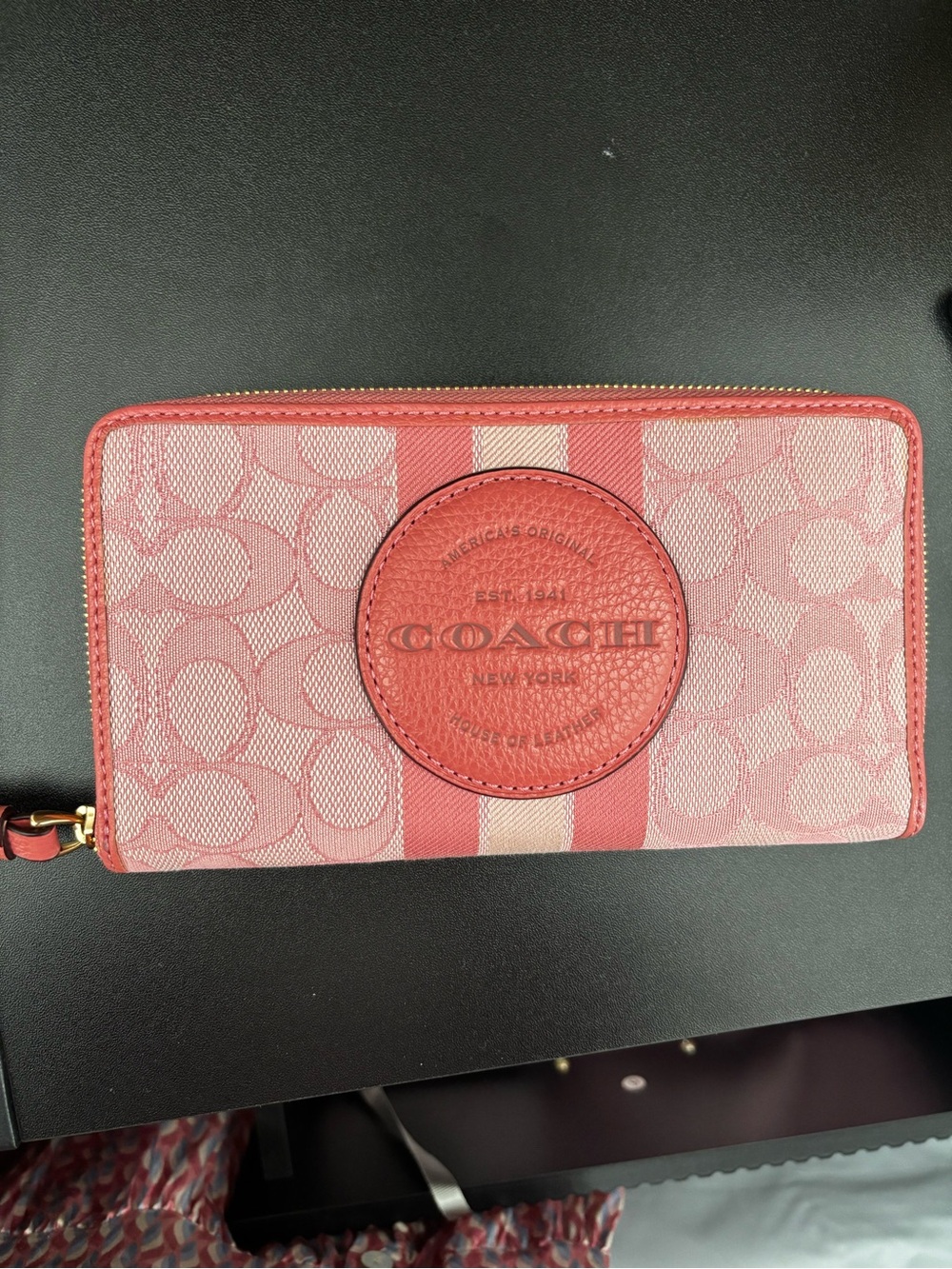 Coach Red Leather Zip Wallet with Gold Zipper